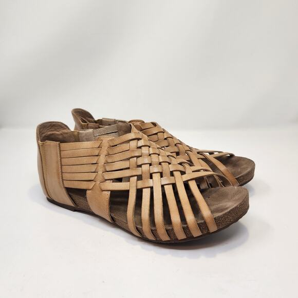 Chocolat Blu Vivienne Tan Woven Leather Ankle Sandal Cork Women Size 10 Slip On - Picture 1 of 8